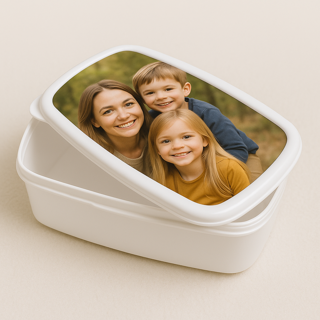 Broodtrommel met Foto of Naam - Blauw, Roze of Wit